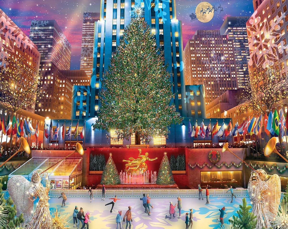 White Mountain 1000 Piece Jigsaw Puzzle Winter Christmas Holiday Puzzles for Adults and Kids 24"x30" Large Pieces - Rockefeller Christmas
