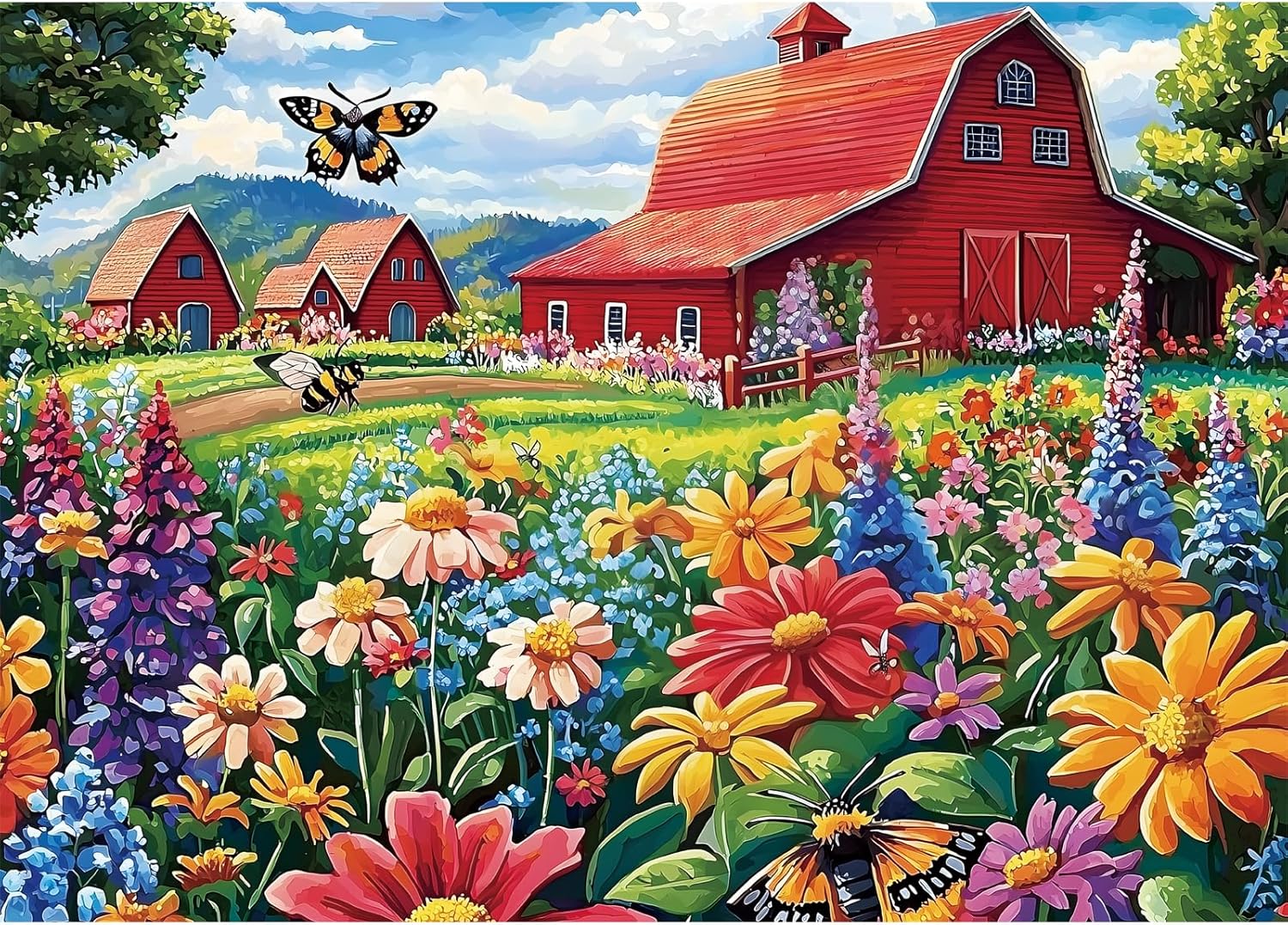 1000 Piece Puzzle for Adults, Honey Bee Farm Puzzles, Butterfly Flowers Garden Jigsaw Puzzles 1000 Pieces, Fun Landscape Puzzle for Adults Kids Seniors,Challenging Family Game Great Gift Idea,28*20 in