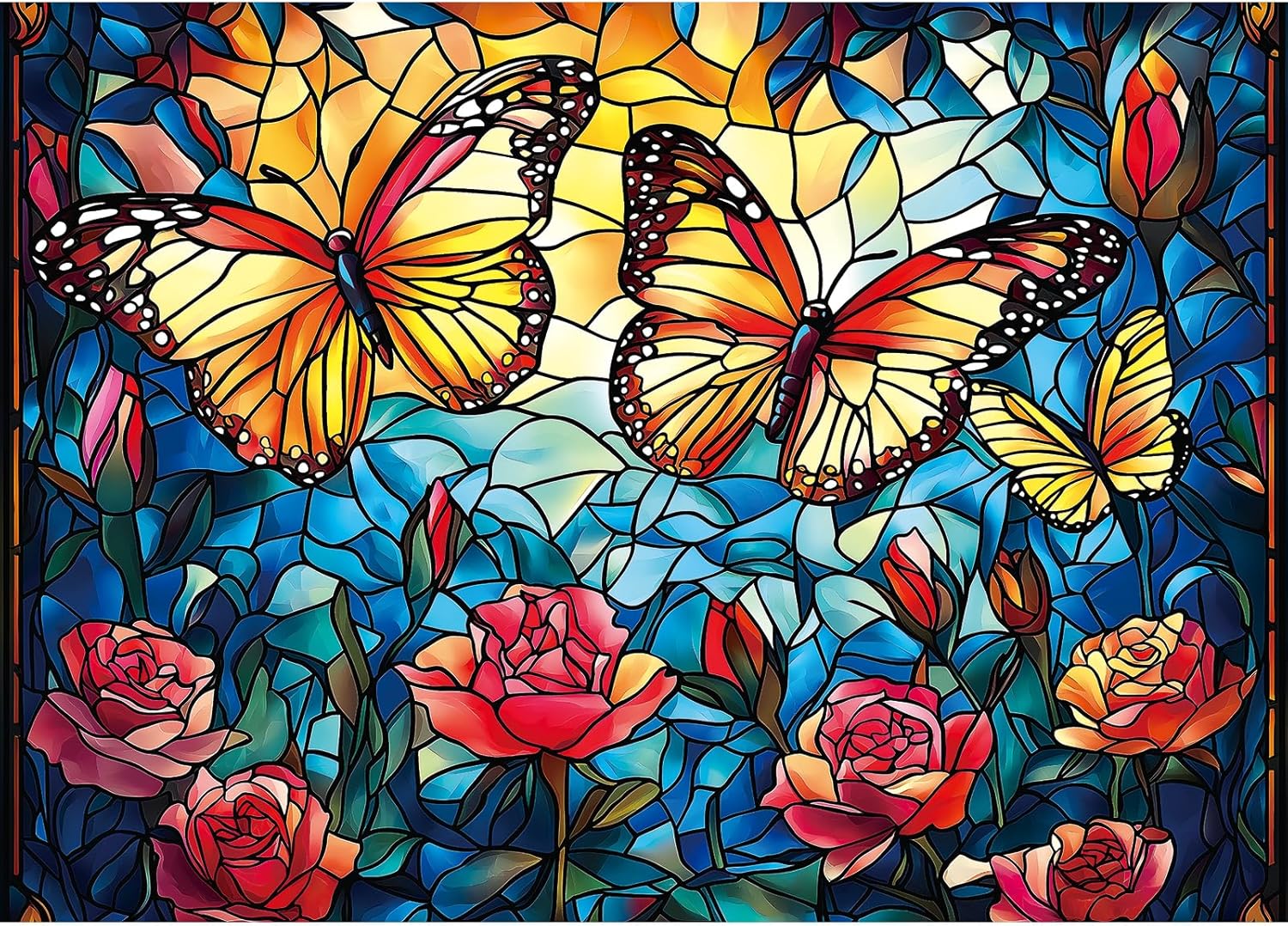 1000 Piece Stained Glass Butterfly Puzzle - Vibrant Mosaic Flower Garden Jigsaw Puzzle, Complex Art Therapy Puzzles for Adults, Framable Wall Decor 27.5"x19.7"