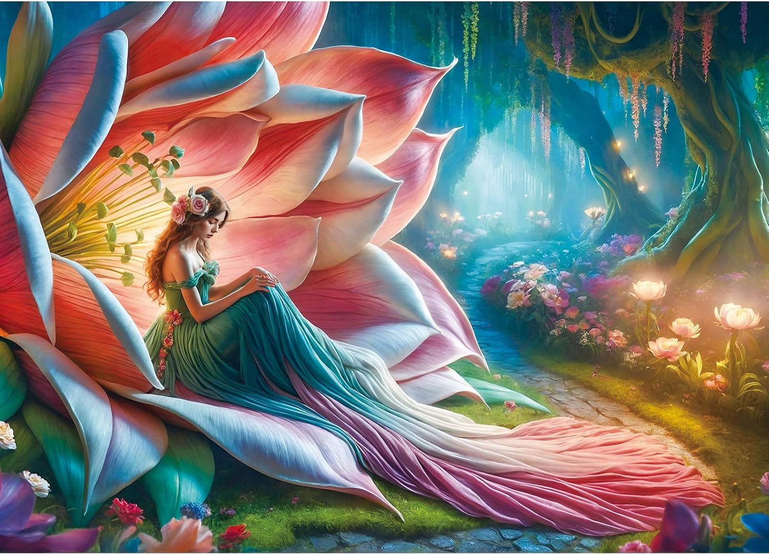 Flower Fairy Jigsaw Puzzle, Mythology Jigsaw Puzzles, Fairy Tale Forest Princess Challenging Puzzles for Adults 1000 Pieces, Home Decoration Puzzle, Interlock Perfectly No Dust