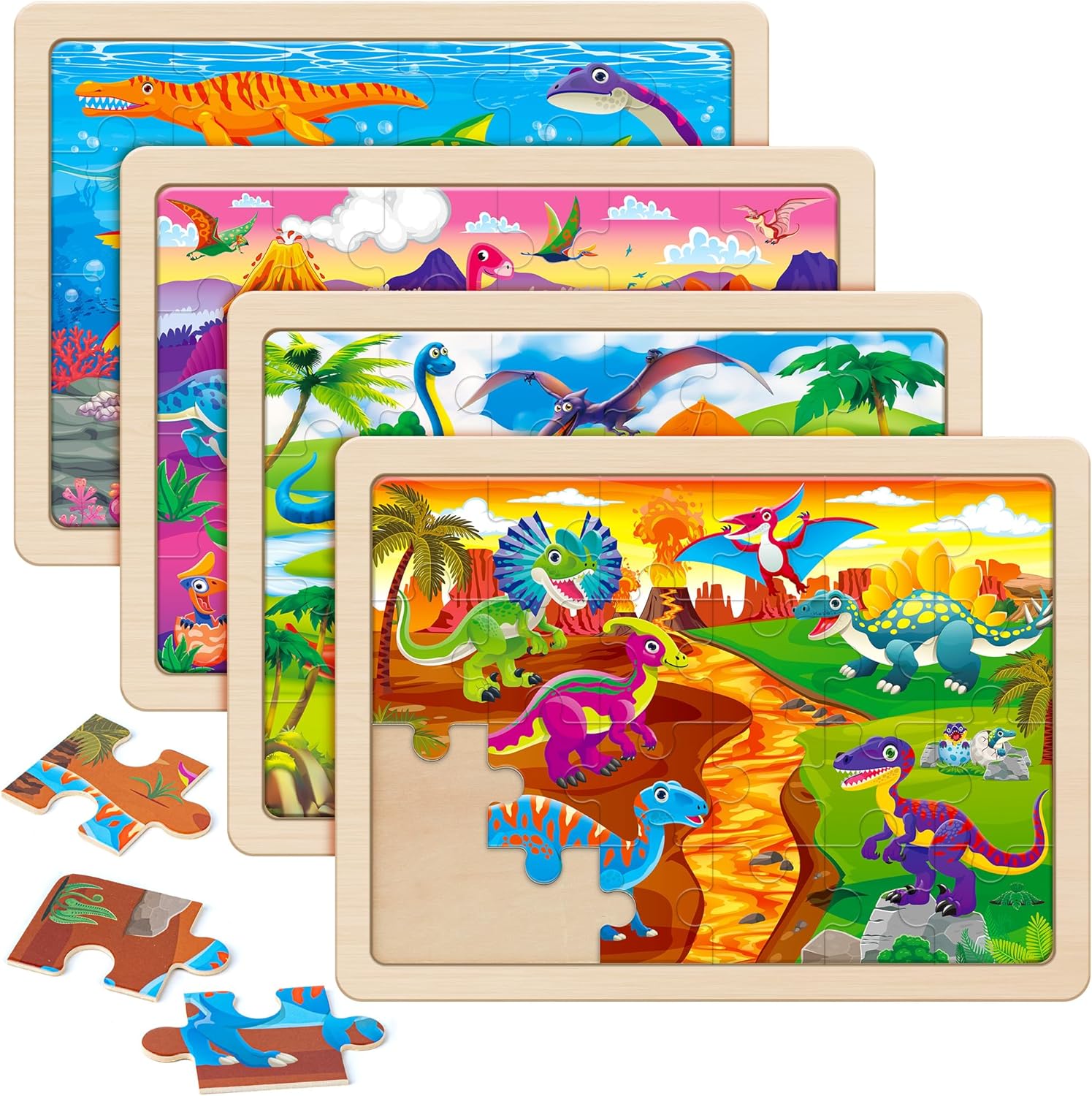 Large Wooden Dinosaur Puzzles for Toddlers 3-5, Wood Dino Puzzles for Kids Ages 4-6, Dinosaur Toys for Kids 3-5, Preschool Educational Children Learning Gifts for 3 4 5 Year Old Boys Girls