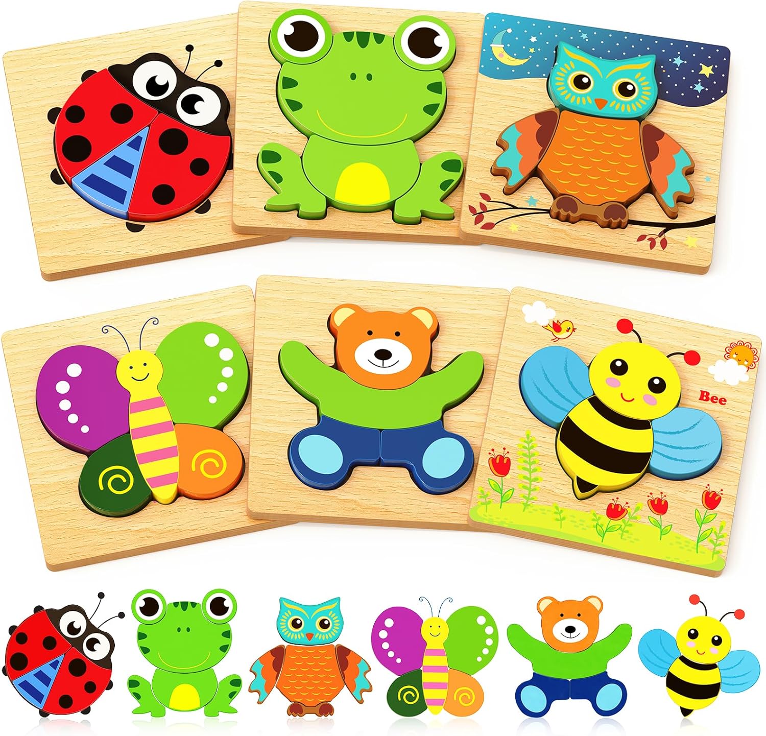 Wooden Puzzles Toddler Toys Gifts for 1 2 3 Year Old Boys Girls, Animal Jigsaw Puzzles Montessori Toys, Learning Educational Christmas Birthday Gifts for Girls Boys Ages 1-3