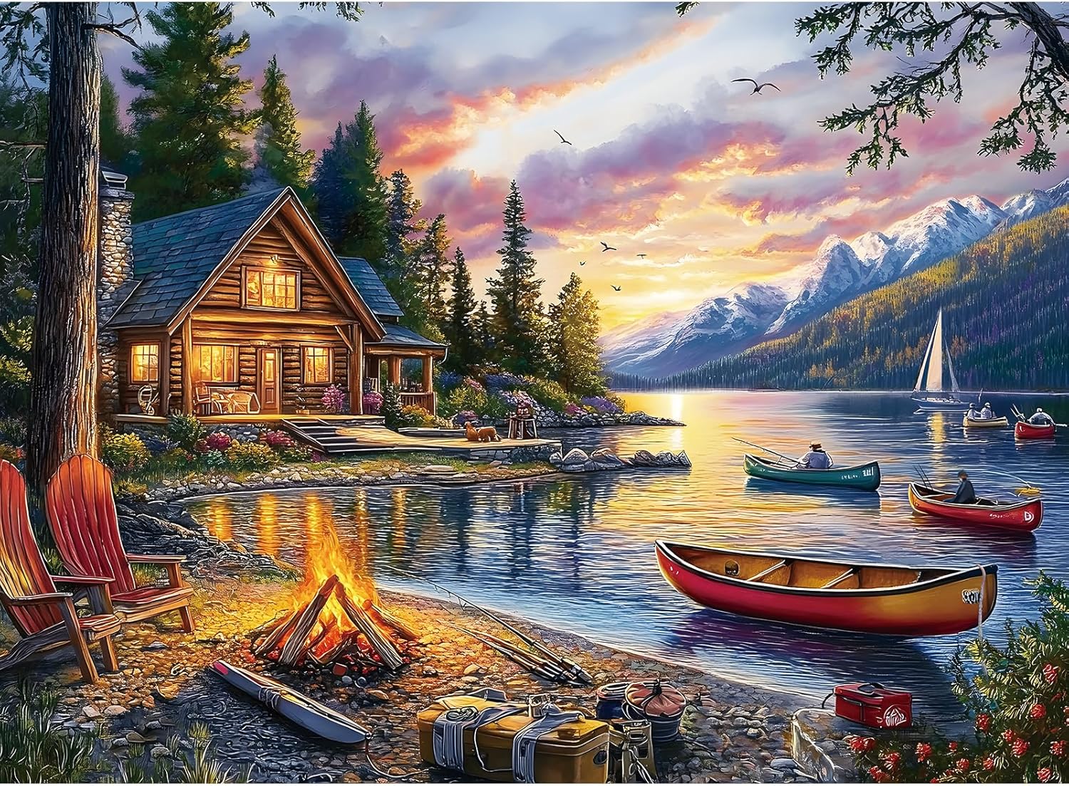 Jigsaw Puzzle for Adults 500 Pieces – 500 Piece Puzzle with Scenic Cabin, Interlocking Adult Puzzles, Letter Clues, 1:1 Poster, Home Decor Gift | 20.5 x 15 in