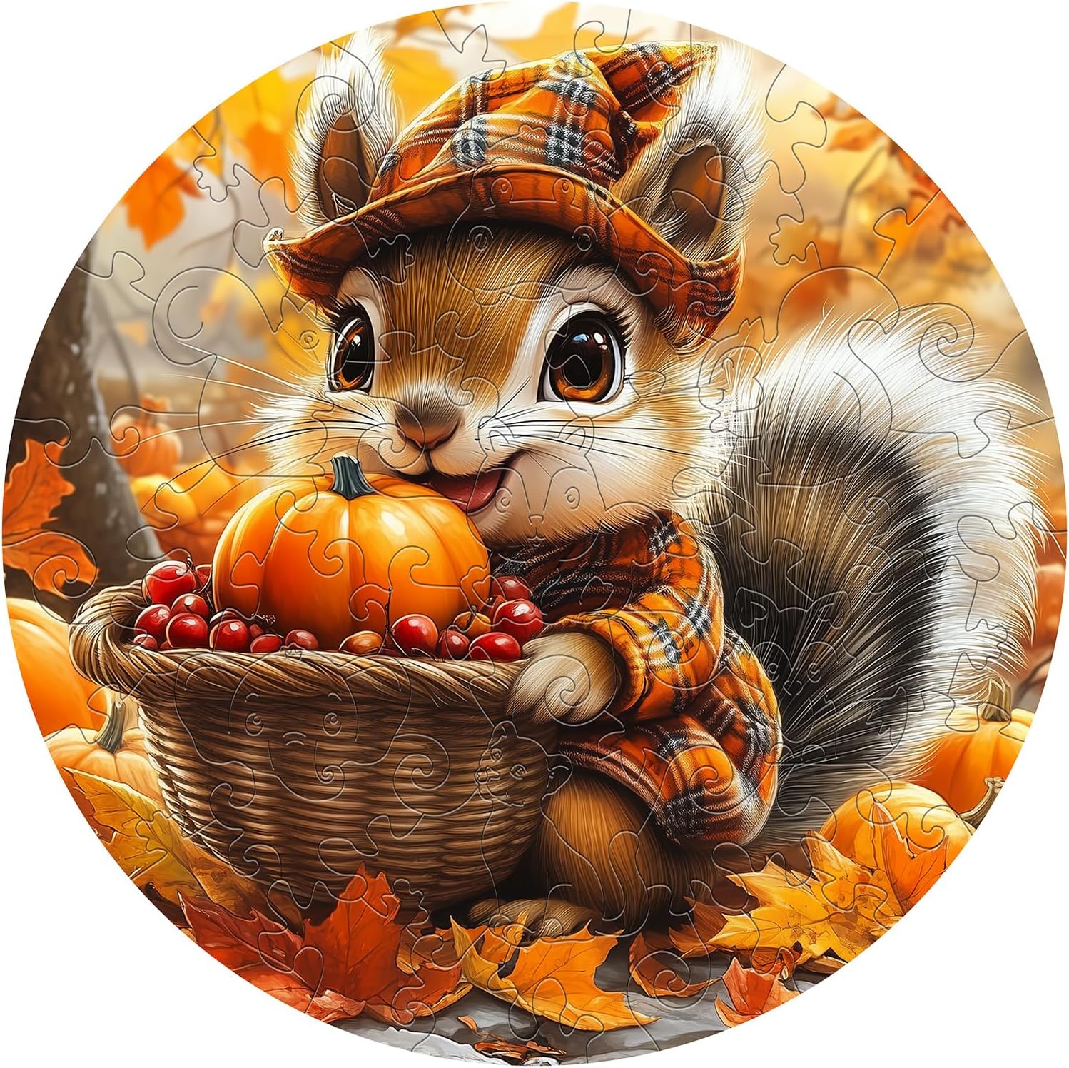 Wooden Puzzles for Kids Ages 4-6 - Squirrel's Harvest 50 Pieces Children Puzzles - Large Pieces Kids Puzzle with Unique Shapes - Fall Puzzles for Boys and Girls (11.4 * 11.4 in)
