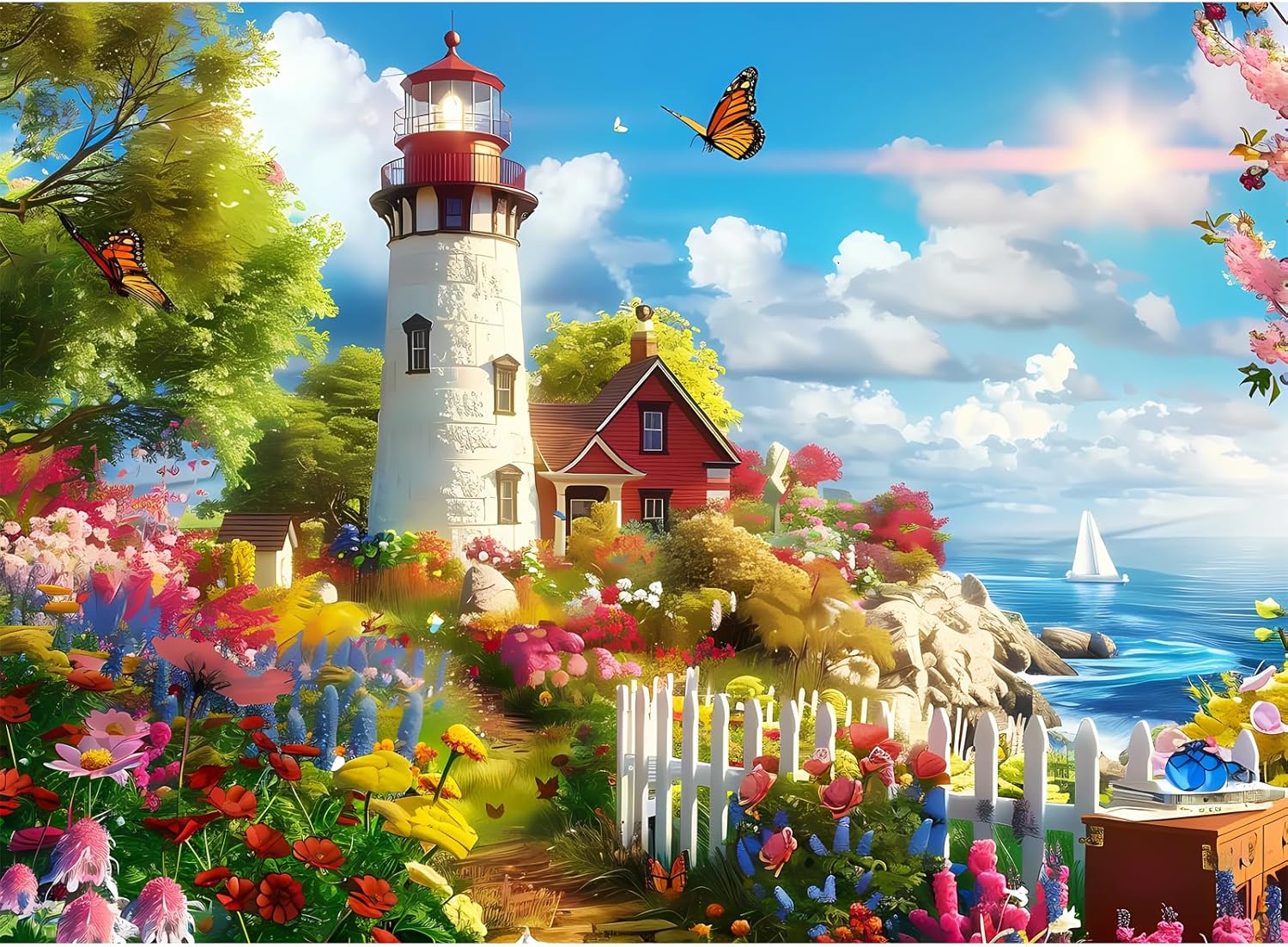 500 Pieces Puzzle for Adults Lighthouse Jigsaw Puzzle, Recycled Cardboard Jigsaw Puzzles 500 Pieces, Family Challenging Game, Nature Landscape Difficult Jigsaw Puzzle 20.5×15 in