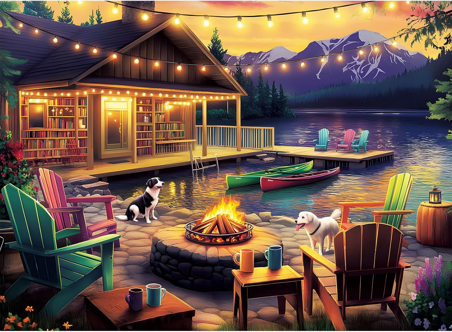500 Pieces Dog Puzzles for Adults, Evening Bonfire Puzzle for Adults Children Seniors, Retro Style Puzzle 500 Pieces, Gift for Birthday, Home Decor, Fun for Family Entertainment(20.5 * 15 in)
