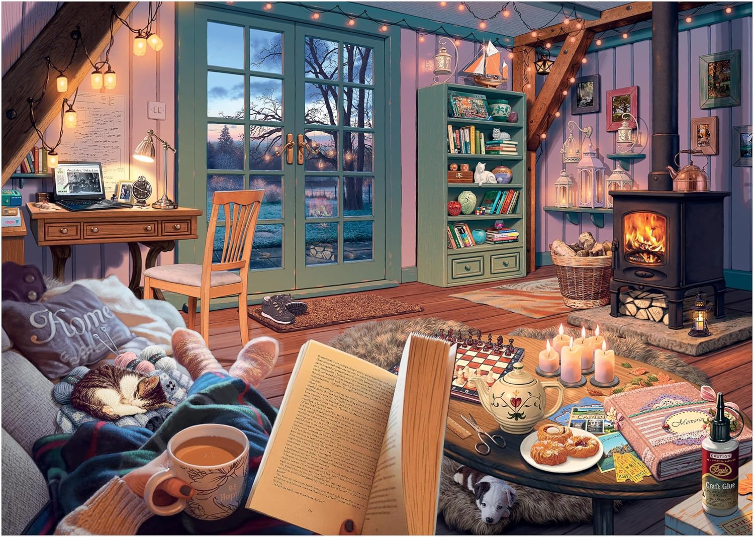 - Cozy Retreat - 500 Piece Large Format Jigsaw Puzzle - Enjoy The Serenity of a Simple Scene, Complete with Tea and a Good Book - Premium Quality - Puzzles for Adults